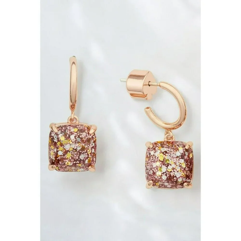 Kate Spade New York Mini Small Square Drop Earrings Rose Gold Glitter